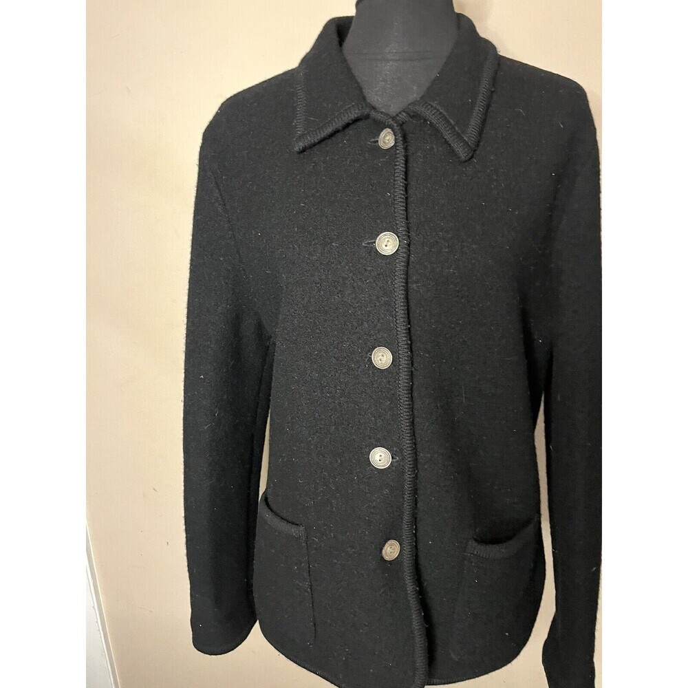 Vintage Black Talbots 100% Wool Button Front Blazer Jacket Coat size Medium